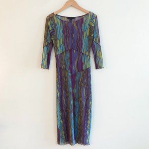 WESTON WEAR DECONSTRUCTED SHEER MESH DRESS SIZE S W/ STAINED GLASS LIKE PRINT